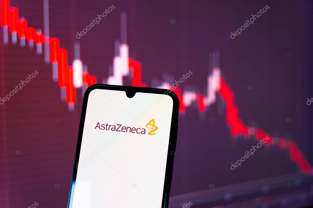 Prague, Czechia - 10 21 2024: Smartphone on surface showing AstraZeneca logo.