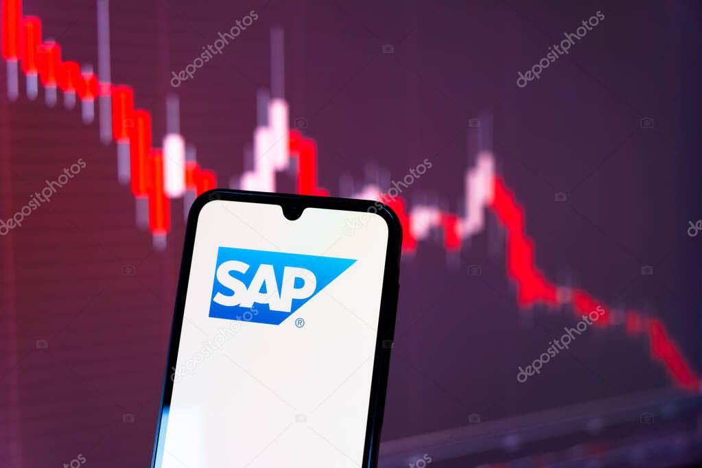 Prague, Czechia - 10 21 2024: Smartphone on surface showing SAP logo.