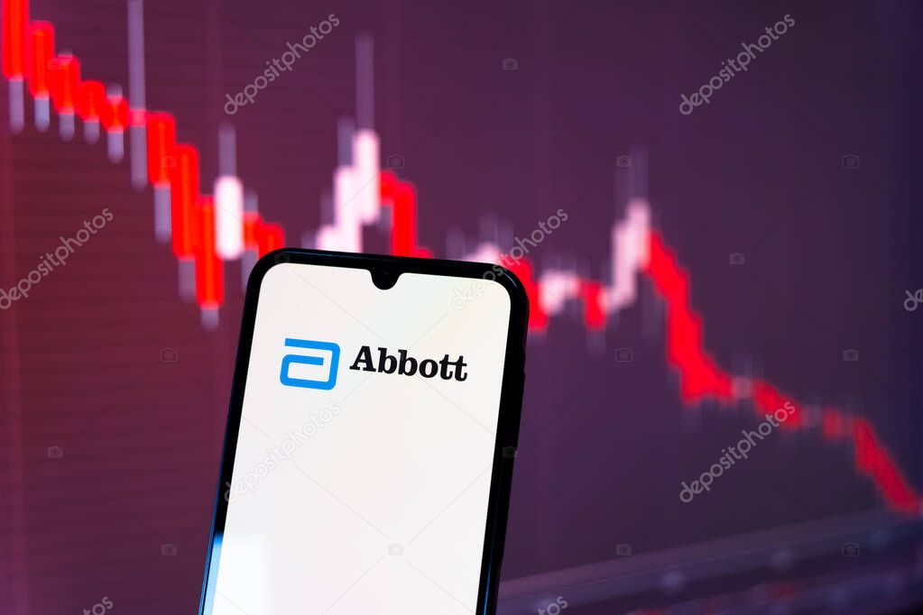 Prague, Czechia - 10 21 2024: Smartphone on surface showing Abbott Laboratories logo.