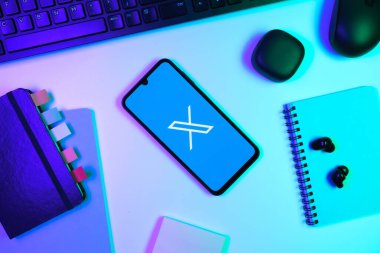 Prag, Çek Cumhuriyeti - 10 21 2024: X logosu gösteren akıllı telefon.