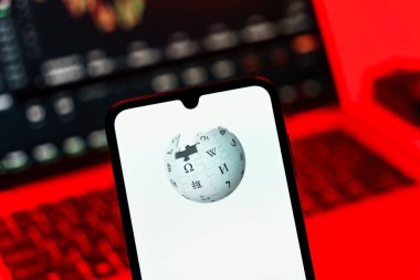 Prag, Çek Cumhuriyeti - 10 21 2024: Wikipedia logosunu gösteren akıllı telefon.