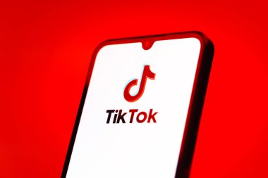 Prag, Çek Cumhuriyeti - 10 21 2024: Tiktok logosunu gösteren akıllı telefon.