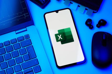 Prag, Çek Cumhuriyeti - 10 21 2024: Excel logosunu gösteren akıllı telefon.