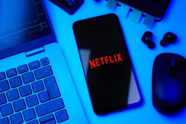 Prag, Çek Cumhuriyeti - 10 21 2024: Netflix logosunu gösteren akıllı telefon.