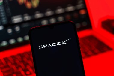 Prag, Çek Cumhuriyeti - 10 21 2024: SpaceX logosunu gösteren akıllı telefon.
