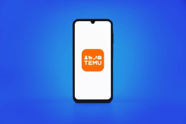 Prag, Çek Cumhuriyeti - 10 21 2024: Temu logosunu gösteren akıllı telefon.