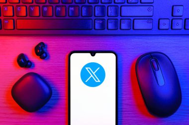 Prag, Çek Cumhuriyeti - 10 21 2024: X logosu gösteren akıllı telefon.