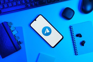 Prag, Çek Cumhuriyeti - 10 21 2024: Telgraf logosunu gösteren akıllı telefon.