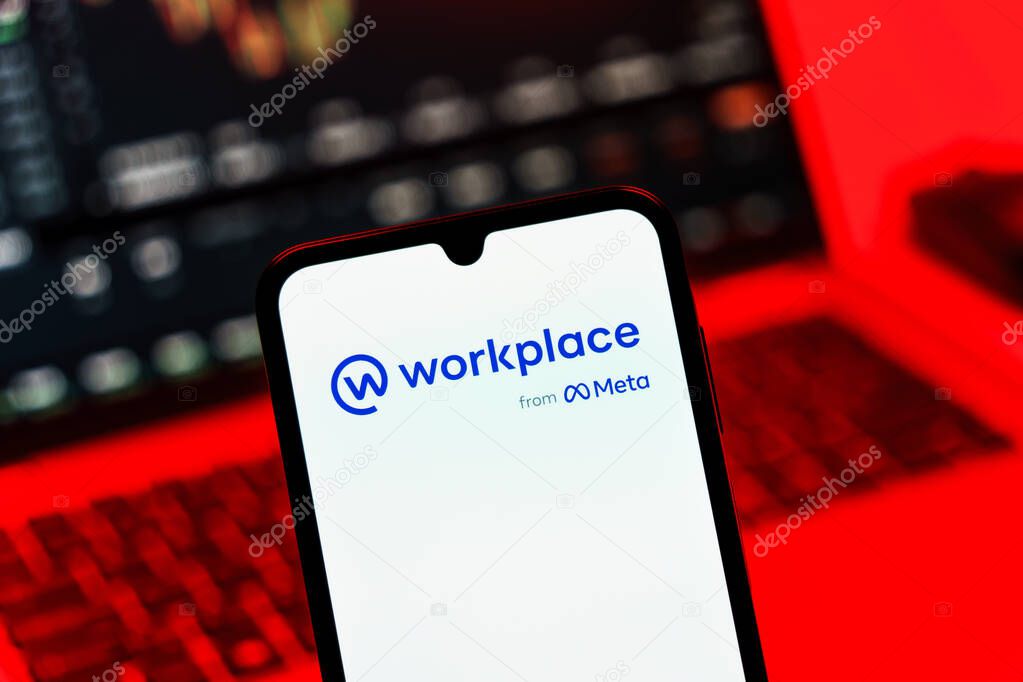 Prague, Czechia - 10 21 2024: Smartphone on surface showing Workplace logo.