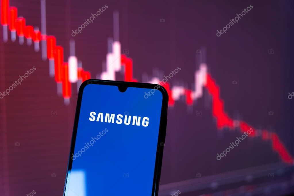Prague, Czechia - 10 21 2024: Smartphone on surface showing Samsung logo.