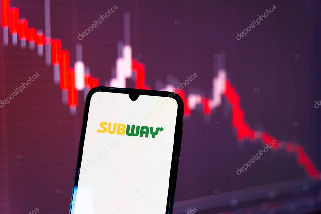 Prague, Czechia - 10 21 2024: Smartphone on surface showing Subway logo.