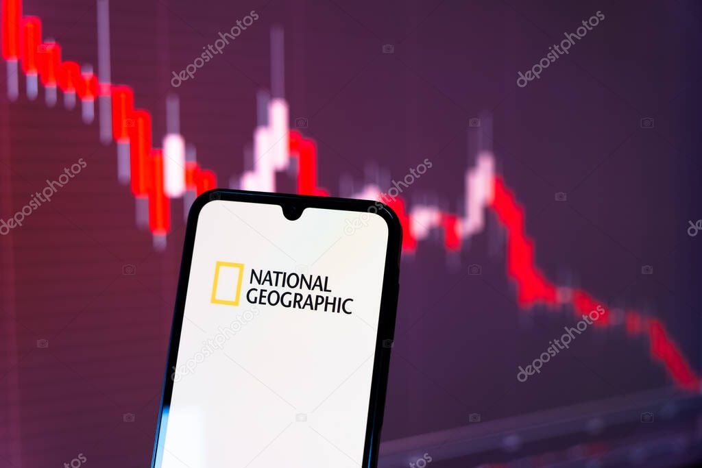 Prague, Czechia - 10 21 2024: Smartphone on surface showing National Geographic logo.