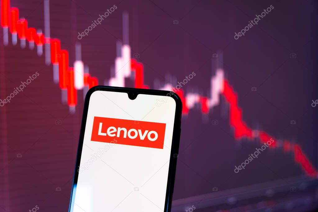 Prague, Czechia - 10 21 2024: Smartphone on surface showing Lenovo logo.