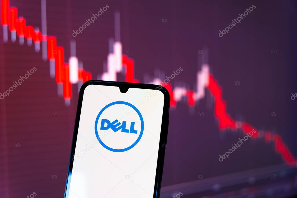 Prague, Czechia - 10 21 2024: Smartphone on surface showing Dell logo.