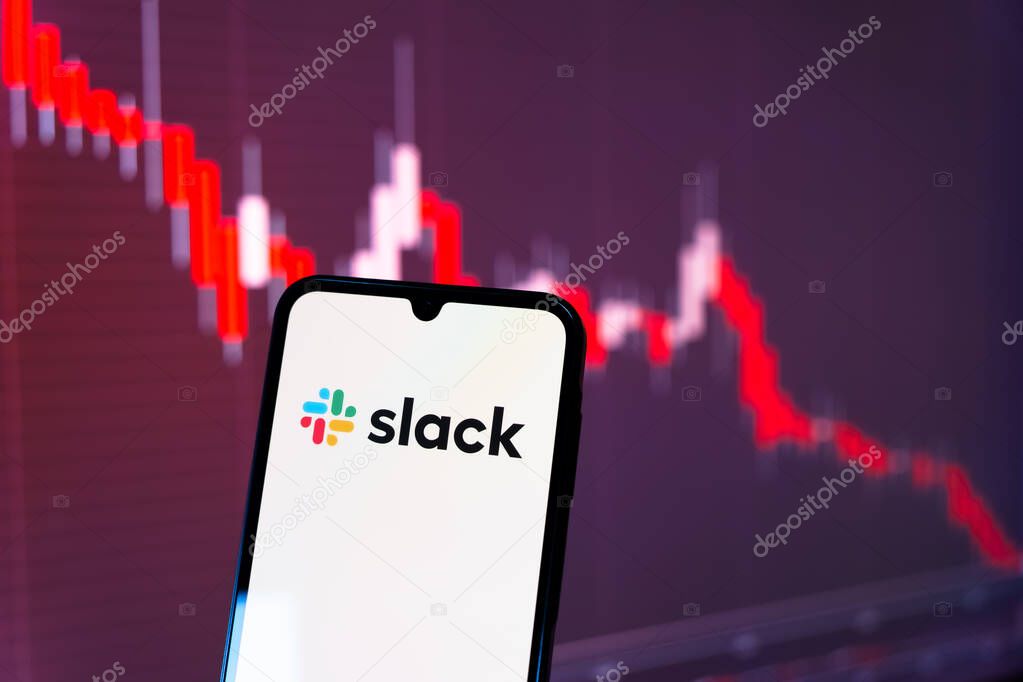 Prague, Czechia - 7 20 2024: Smartphone on surface showing Slack logo