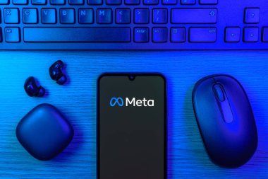 Prag, Çek Cumhuriyeti - 10 21 2024: Meta logosunu gösteren akıllı telefon