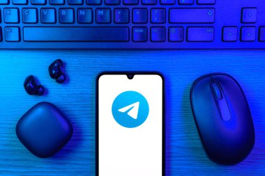 Prag, Çek Cumhuriyeti - 10 21 2024: Telgraf logosunu gösteren akıllı telefon