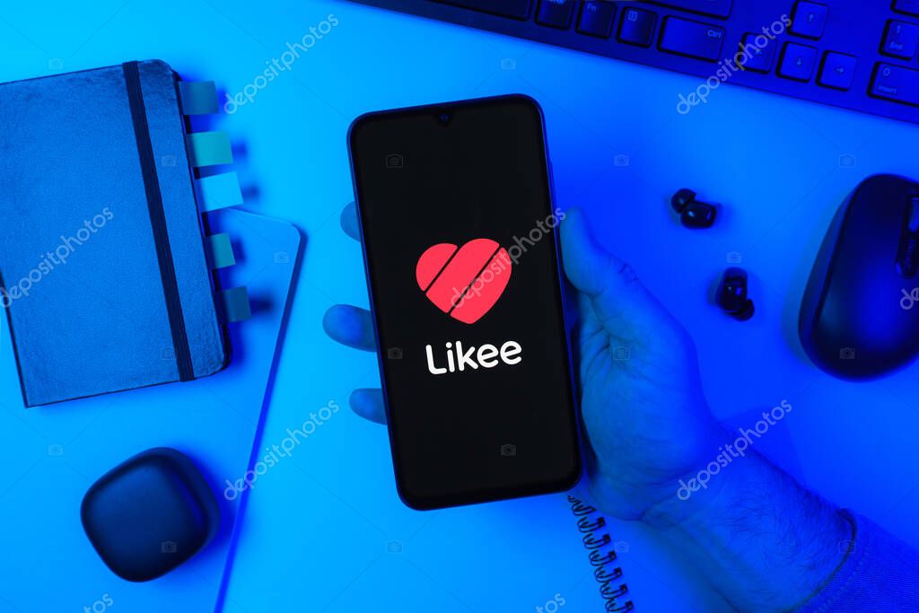 Prague, Czechia - 7 20 2024: Smartphone on surface showing Likee logo