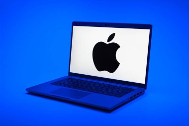 Prag, Çek Cumhuriyeti - 21 Ekim 2024: Elma logosunu gösteren modern dizüstü bilgisayar ekranı