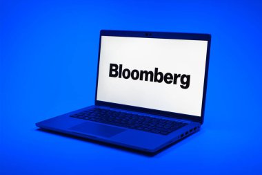 Prag, Çek Cumhuriyeti - 21 Ekim 2024: Bloomberg logosunu gösteren modern dizüstü bilgisayar ekranı