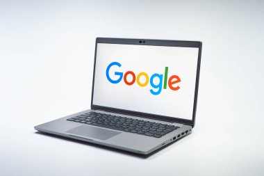 Prag, Çek Cumhuriyeti - 02 21 2025: Google logosunu gösteren dizüstü bilgisayar.