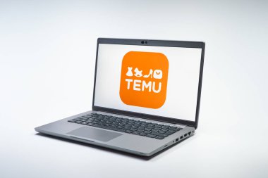 Prag, Çek Cumhuriyeti - 02 21 2025: Temu logosunu gösteren dizüstü bilgisayar.