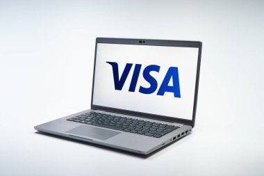 Prag, Çek Cumhuriyeti - 02 21 2025: Vize logosunu gösteren dizüstü bilgisayar.