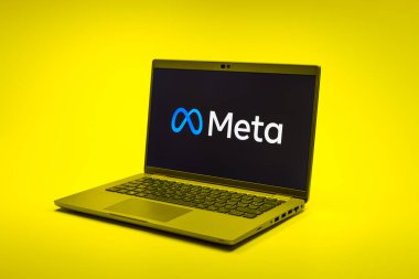 Prag, Çek Cumhuriyeti - 02 21 2025: Meta logosunu gösteren dizüstü bilgisayar.