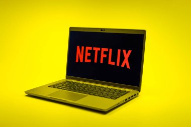 Prag, Çek Cumhuriyeti - 02 21 2025: Netflix logosunu gösteren dizüstü bilgisayar.
