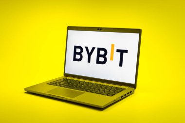 Prag, Çek Cumhuriyeti - 02 21 2025: Bybit logosunu gösteren dizüstü bilgisayar.