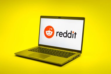 Prag, Çek Cumhuriyeti - 02 21 2025: Reddit logosunu gösteren dizüstü bilgisayar.