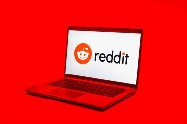 Prag, Çek Cumhuriyeti - 02 21 2025: Reddit logosunu gösteren dizüstü bilgisayar.