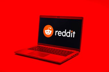 Prag, Çek Cumhuriyeti - 02 21 2025: Reddit logosunu gösteren dizüstü bilgisayar.