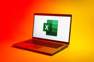 Prag, Çek Cumhuriyeti - 02 21 2025: Excel logosunu gösteren dizüstü bilgisayar.