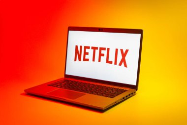 Prag, Çek Cumhuriyeti - 02 21 2025: Netflix logosunu gösteren dizüstü bilgisayar.