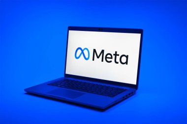 Prag, Çek Cumhuriyeti - 02 21 2025: Meta logosunu gösteren dizüstü bilgisayar.