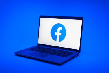 Prag, Çek Cumhuriyeti - 02 21 2025: Facebook logosunu gösteren dizüstü bilgisayar.