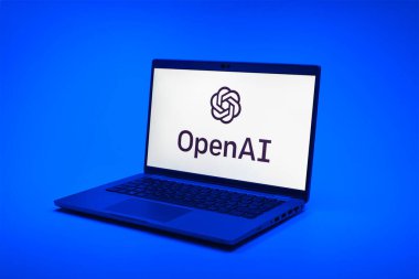 Prag, Çek Cumhuriyeti - 02 21 2025: OpenAI logosunu gösteren dizüstü bilgisayar.