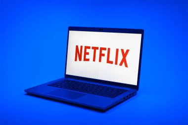 Prag, Çek Cumhuriyeti - 02 21 2025: Netflix logosunu gösteren dizüstü bilgisayar.