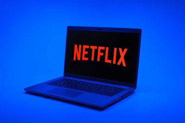 Prag, Çek Cumhuriyeti - 02 21 2025: Netflix logosunu gösteren dizüstü bilgisayar.