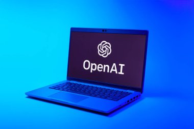Prag, Çek Cumhuriyeti - 02 21 2025: OpenAI logosunu gösteren dizüstü bilgisayar.