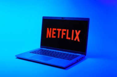 Prag, Çek Cumhuriyeti - 02 21 2025: Netflix logosunu gösteren dizüstü bilgisayar.
