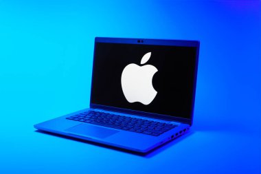Prag, Çek Cumhuriyeti - 02 21 2025: Apple logosunu gösteren dizüstü bilgisayar.
