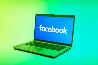 Prag, Çek Cumhuriyeti - 02 21 2025: Facebook logosunu gösteren dizüstü bilgisayar.