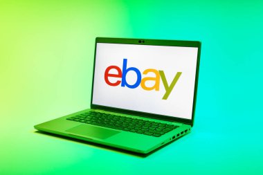 Prag, Çek Cumhuriyeti - 02 21 2025: Ebay logosunu gösteren dizüstü bilgisayar.