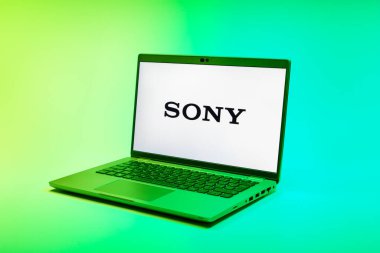 Prag, Çek Cumhuriyeti - 02 21 2025: Sony logosunu gösteren dizüstü bilgisayar.