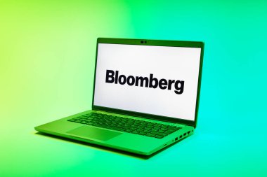 Prag, Çek Cumhuriyeti - 02 21 2025: Bloomberg logosunu gösteren dizüstü bilgisayar.