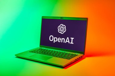 Prag, Çek Cumhuriyeti - 02 21 2025: OpenAI logosunu gösteren dizüstü bilgisayar.