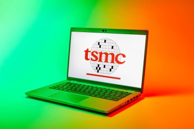 Prag, Çek Cumhuriyeti - 02 21 2025: TSMC logosunu gösteren dizüstü bilgisayar.