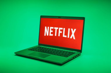 Prag, Çek Cumhuriyeti - 02 21 2025: Netflix logosunu gösteren dizüstü bilgisayar.